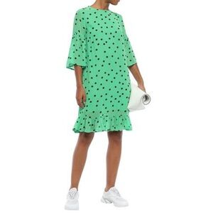 Ganni Flutter Sleeve Ruffle Green Polka Dot Midi Dress